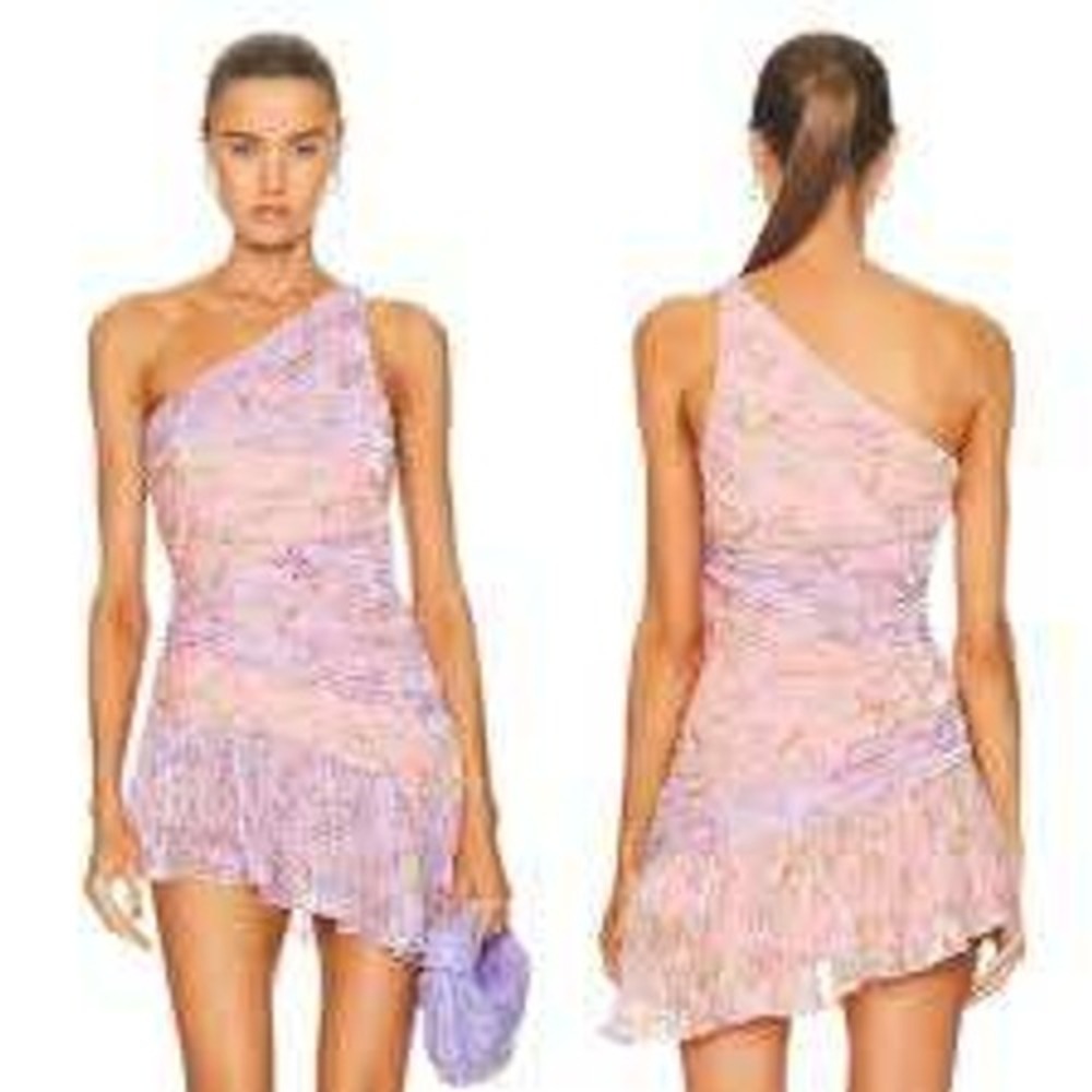LoveShackFancy Zietta One Shoulder Ruched Floral Print Mini Dress Size 4